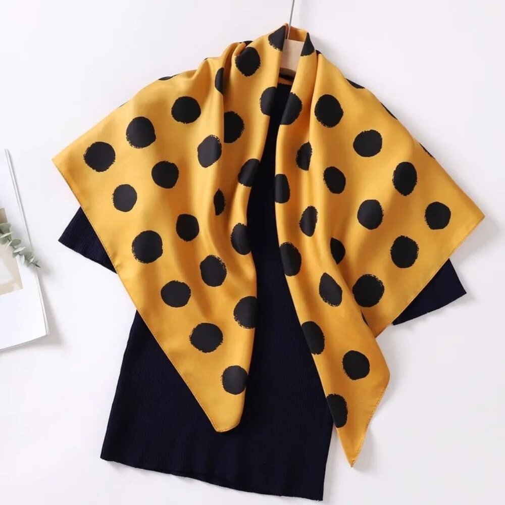 2/$30 Gold & Black Geometric Satin Silk Modern Dot Fashion Scarf